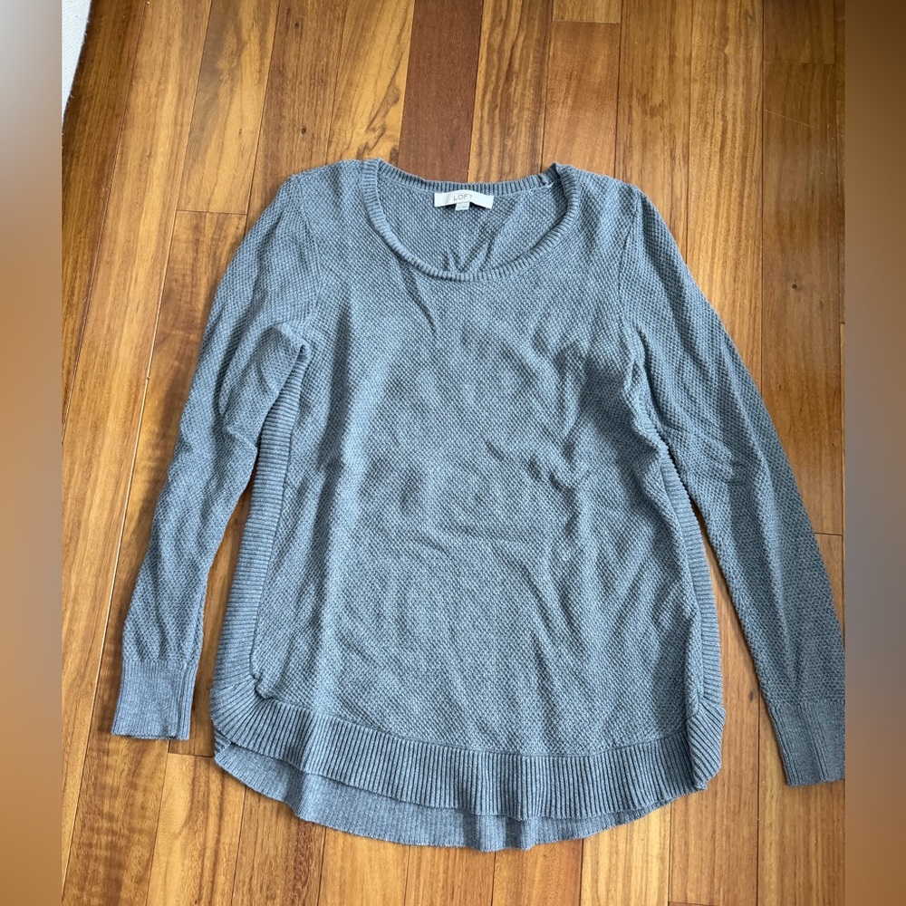 LOFT Heather Gray Scoop Neck Knit Sweater